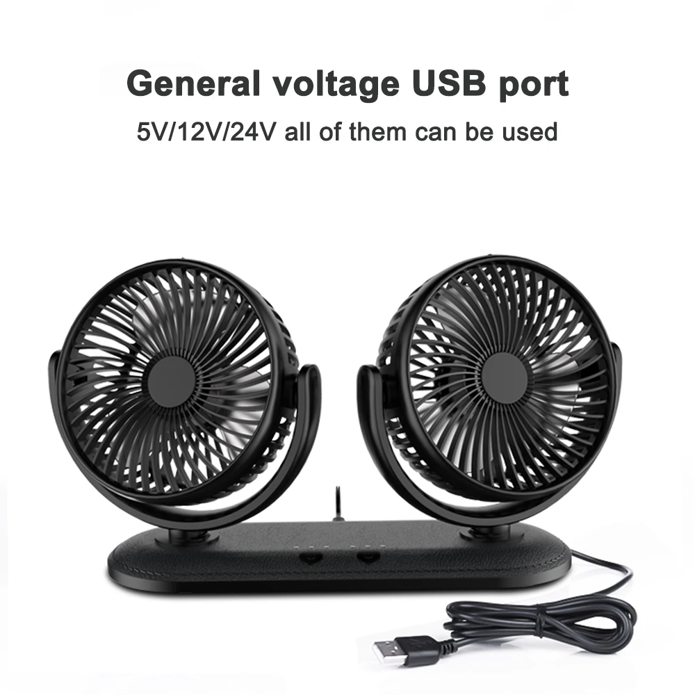

Car Fan With Dual Head With 180Â° Left-right And Up-down Rotation Function Strong Wind And Low Noise Remove Odour In Car