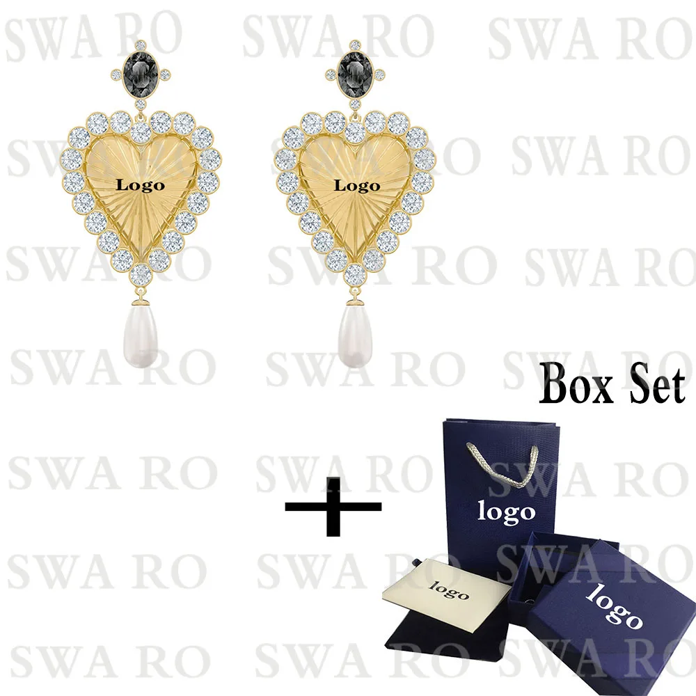 

2019 Fashion Jewelry New Vintage SWA Drop Shaped Earrings Heart Shaped Crystal Pearl Female Earrings Romantic Jewelry Gift