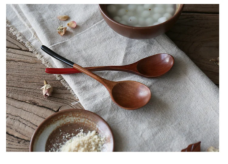 Японская деревянная кухонная ложка, инструмент для супа, чайная ложка с длинной ручкой, китайская обеденная ложка, домашняя посуда