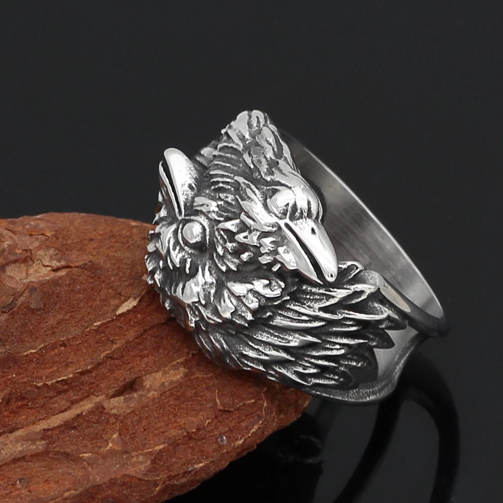 Viking мужчины один Ворон Huginn и Muninn кольцо из нержавеющей стали нордические украшения с Valknut подарочный пакет