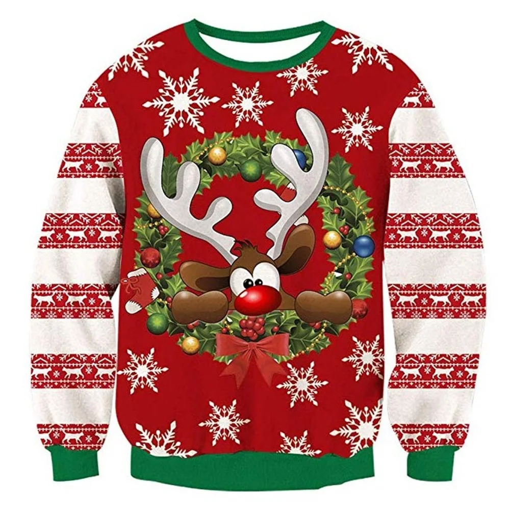 Уродливый Рождественский свитер унисекс джемпер свитер с 3D принтом рога Новинка Рождественский свитер для мужчин и женщин пуловер с длинными рукавами и круглым вырезом