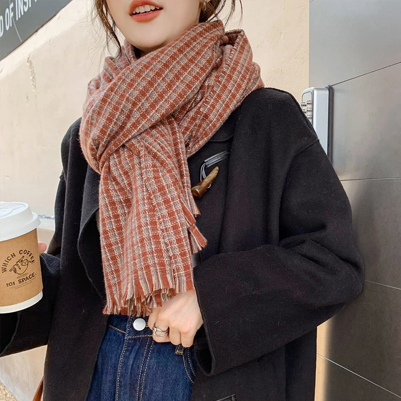 

Imitation Cashmere Fashion Korean Style Women Winter Scarf Warm Plaid Casual Sweet Tassel Student Female Thick Long Wrap Shawl