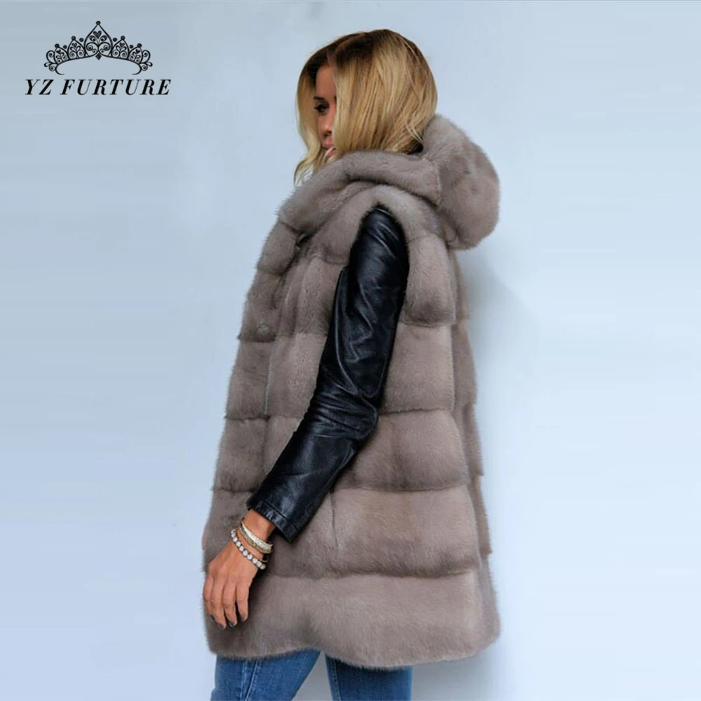Натуральная норка натуральный меховой жилет меховое пальто для куртки женские пальто жилет длинные меховые пальто Настоящее меховое пальто из норки жилет куртка