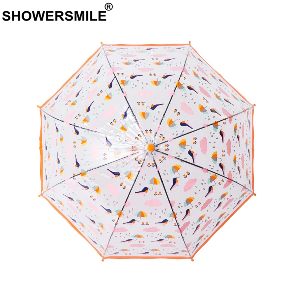 SHOWERSMILE Children Transparent Umbrella Elephant Apollo Rain Umbrella Kids Cartoon Yellow Long Handle Guarda Chuva
