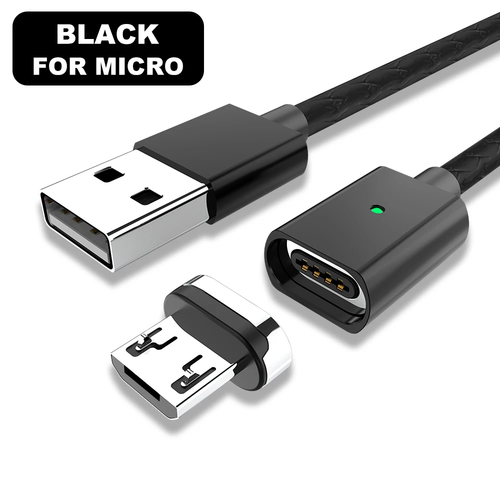 Магнитный Micro USB кабель Vanniso для быстрой зарядки 3 А для Xiaomi mi9 huawei samsung A70, Магнитный зарядный кабель usb type-C для мобильного телефона - Цвет: Black Micro Cable