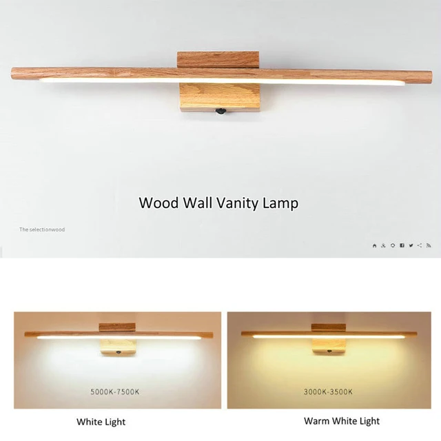 $US $46.74  60CM Vanity Light Nordic Wooden Wall Mirror Lamps with Switch Wood Acylic Lampshade Waterproof Dres