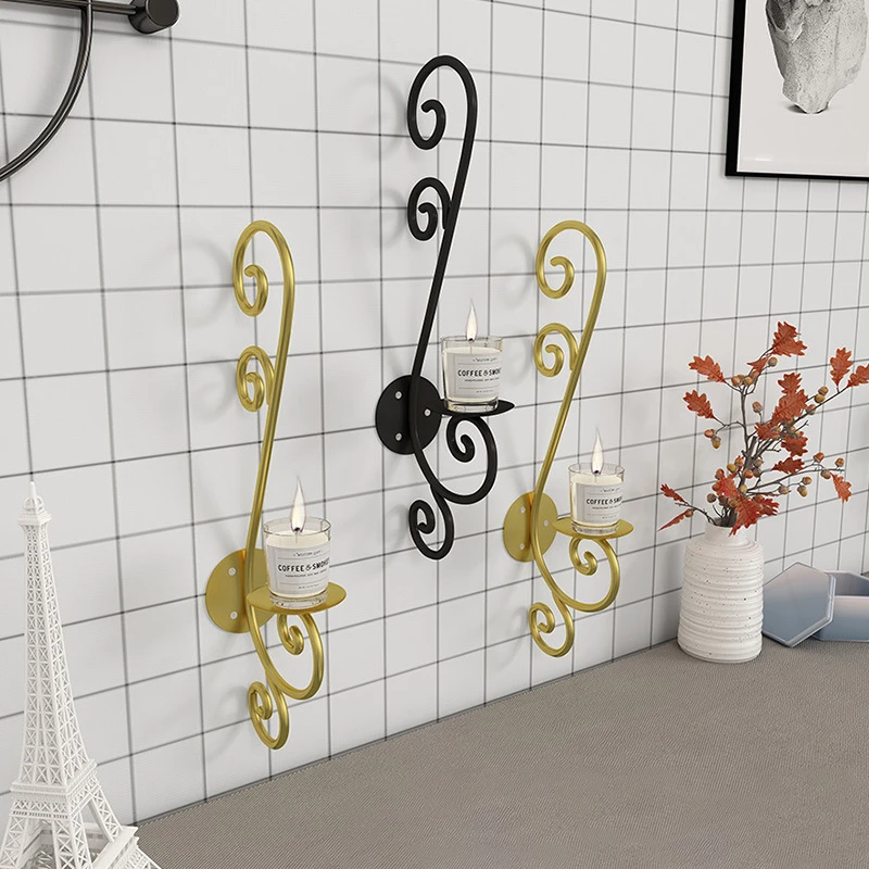 

European Style Metal Iron Wall Hanging Candlestick Candle Light Cup Holder Candleholder Candlestick Handicraft Gifts Home Decor