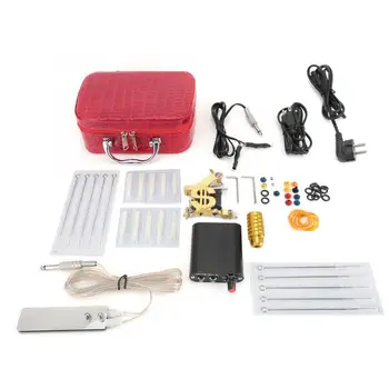 

90-264V Tattoo Kit Machine Needles Grip Foot Pedal Hook Line Tool with Storage Bag Tattoo Tool Set