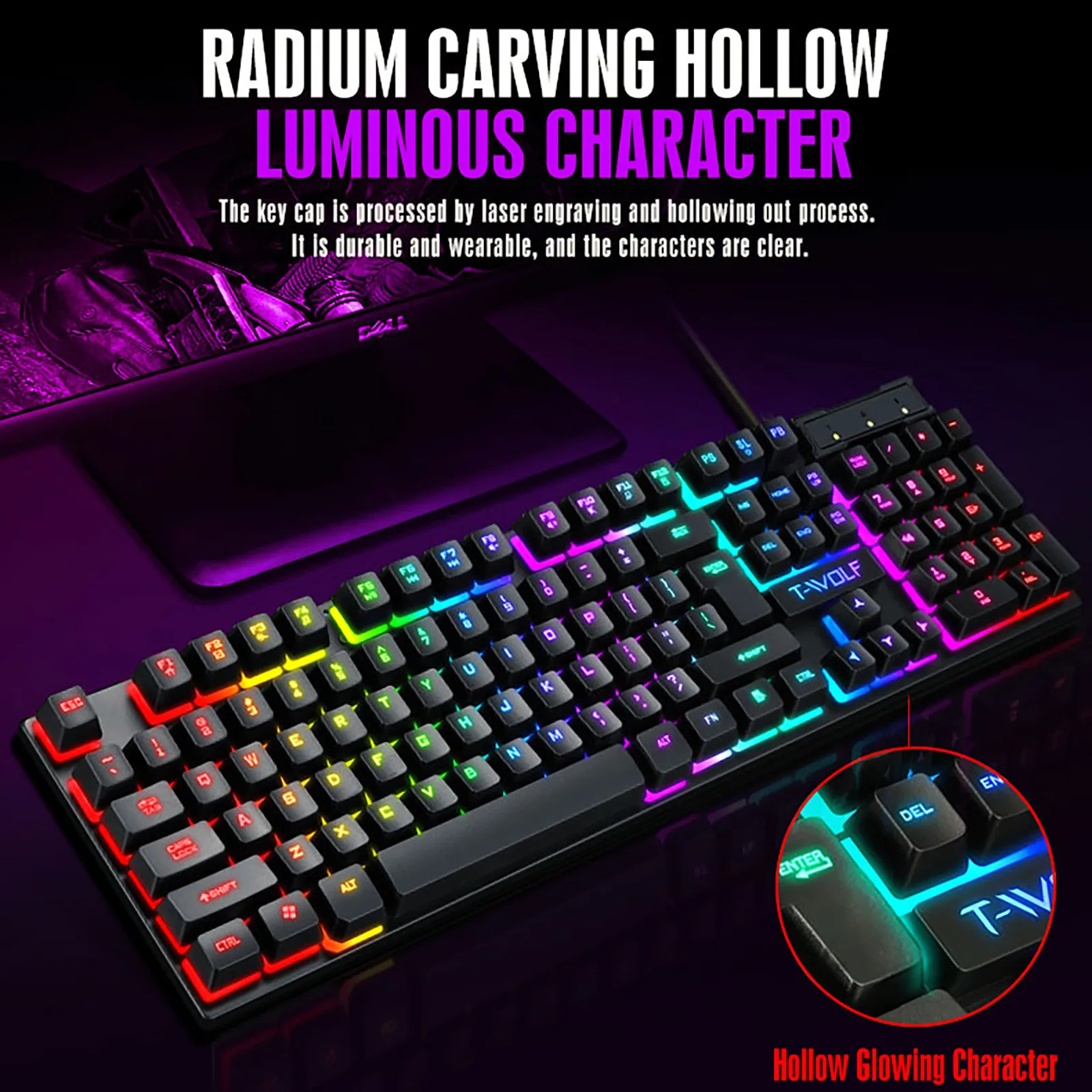 Fashion TF200 Rainbow Backlight Usb Ergonomic Gaming Keyboard and Mouse Set Gaming keyboard Wired Gaming Mouse Kit 104 Keycaps