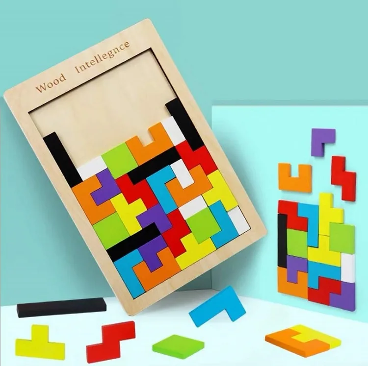 3D Colorf Деревянные Пазлы настольные Игрушки Tangram головоломка Пазлы для детей тетрис игра Развивающие игрушки для малышей деревянный подарок