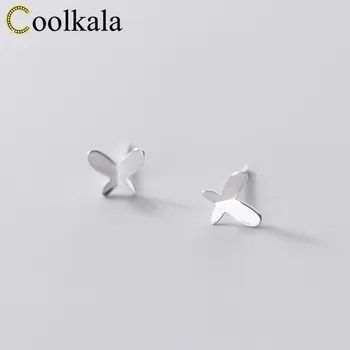

Coolkala Silver Women's ese and simple temperament smooth butterfly literary small earrings
