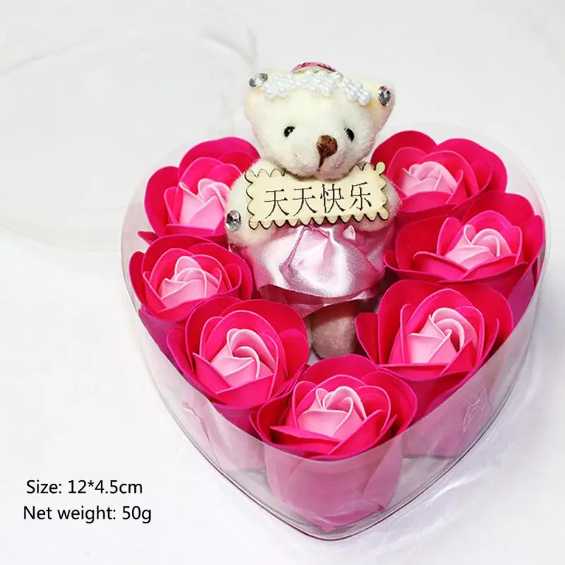 Valentines Day Gift Red Rose Teddy Bear Rose Flower Artificial Decoration Christmas Gifts For Girl Women Valentines Soap Gift