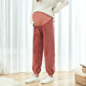 

Winter Elastic Waist Belly Pants Thicken Warm Plus Velvet Maternity Pants Clothes for Pregnant Women Pregnancy Trousers