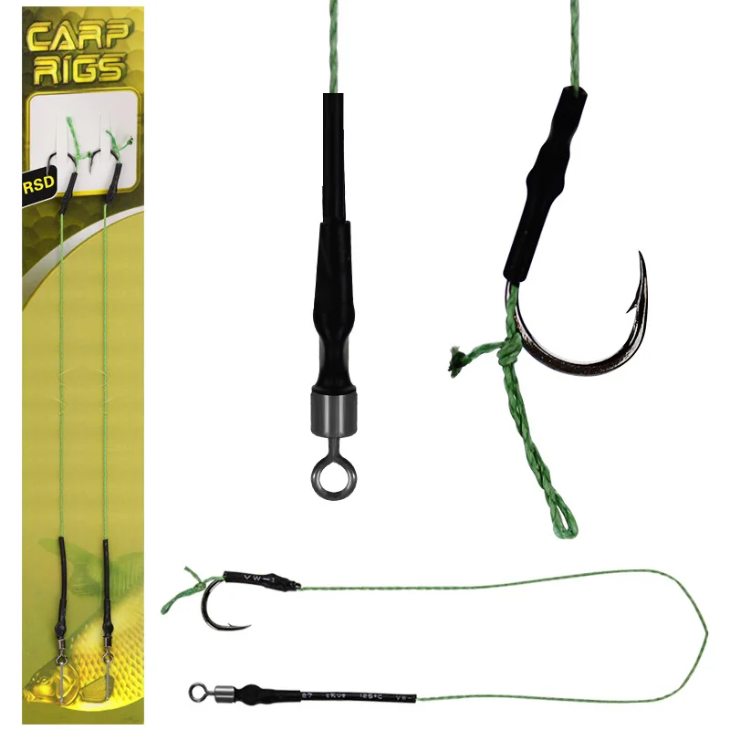 

2Pcs/bag Carp Fishing Hook Link Braided Line Hair Rigs Hand Tied Terminal Tackle Made Hair Combi Rig Teflon Hook Ready 7#-12#