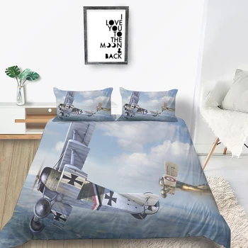 

Propeller Plane Bedding Set Sea Fresh Cool Fashion 3D Duvet Cover Queen King Twin Full Single Double Unique Design Bed Set
