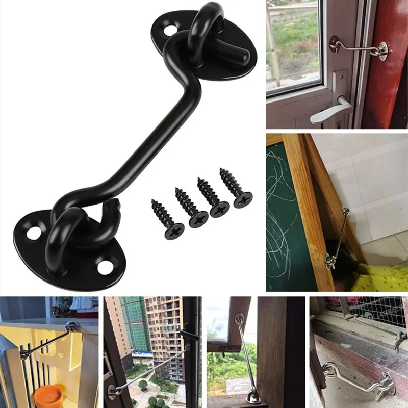 Stainless Steel Window Lock Solid Vintage Door Window Hook Cabinet Buckle Door Eye Latch Silent Catch Holder