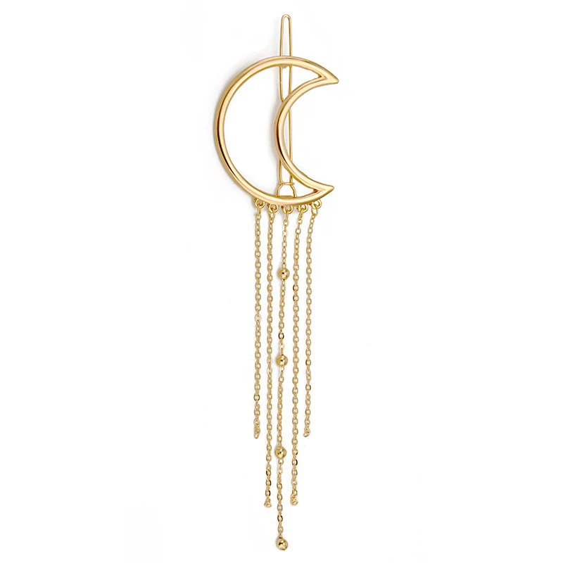 Moon Tassel Golden Женская мода для девочек в Корейском стиле заколки невидимки для волос экологический сплав Сердце Луна животное кролик заколки для волос - Цвет: Moon Tassel Golden