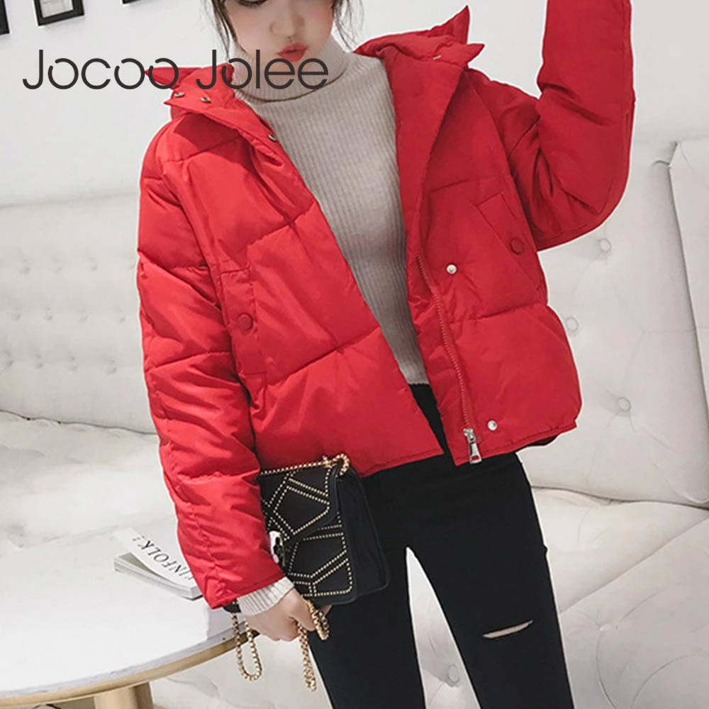 

Jocoo Jolee Women Fashion Korean Loose Short Coat Solid Warm Thick Jackets Casual Padded Cotton Parkas Plus Size Outwear 2019