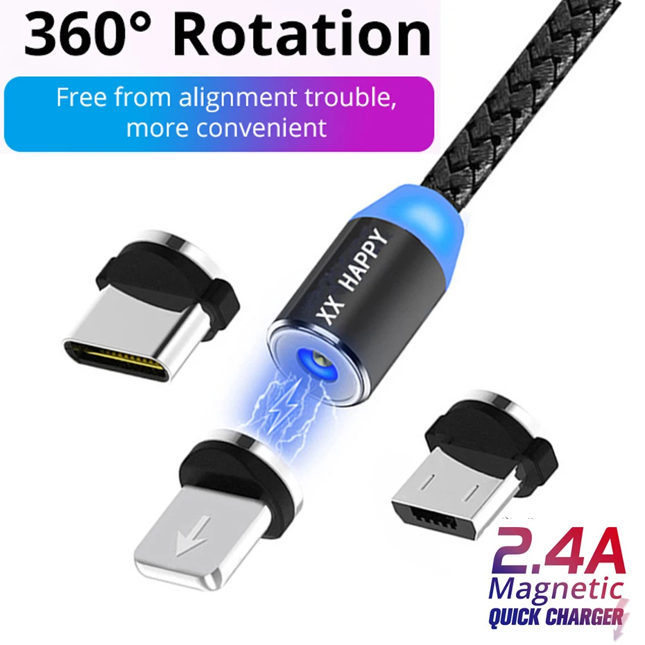 Магнитный кабель Micro USB Type-C для быстрой зарядки магнитное зарядное устройство