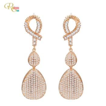 

Rainbamabom Luxury 925Solid Sterling Silver Created Moissanite Gemstone Wedding Engagement Fine Jewelry 18K Yellow Gold Earrings