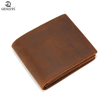 

men real leather wallet genuine leather cowhide short crazy horse design men's vintage bag manual brown