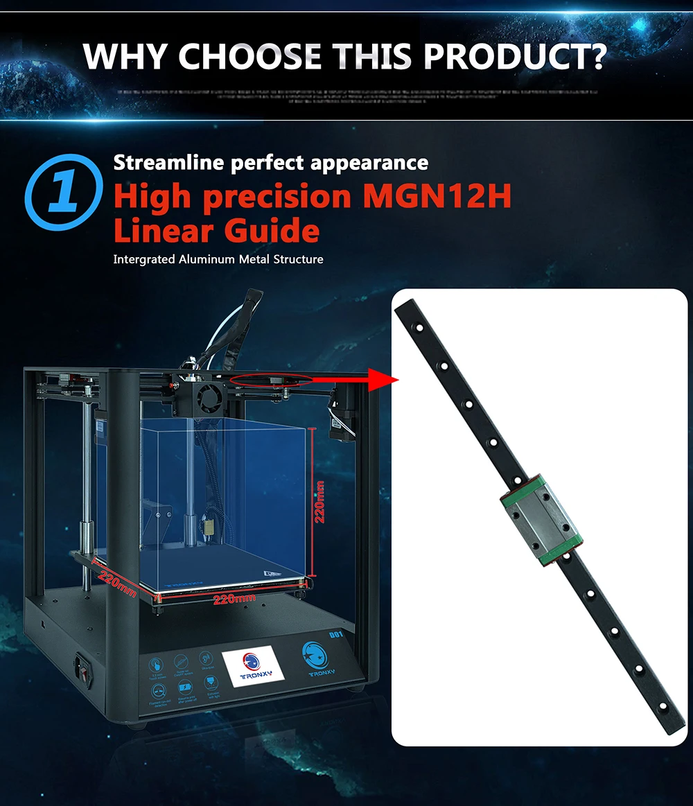 O conjunto rápido da impressora de tronxy d01 3d com a extrusora linear industrial do titã do guia 3d que imprime o modo ultra silencioso