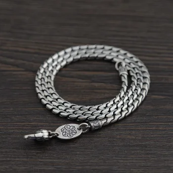 

S925 Silver Thai Silver Chain To Do The Old Retro Wholesale Men And Women Mantra Wave Fine Silver Necklace