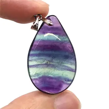 

Real Natural Purple Fluorite Crystal Pendant For Woman Lady Man 34x21x9mm Water Drop Beads Rainbow Gemstone Fine Jewelry AAAAA