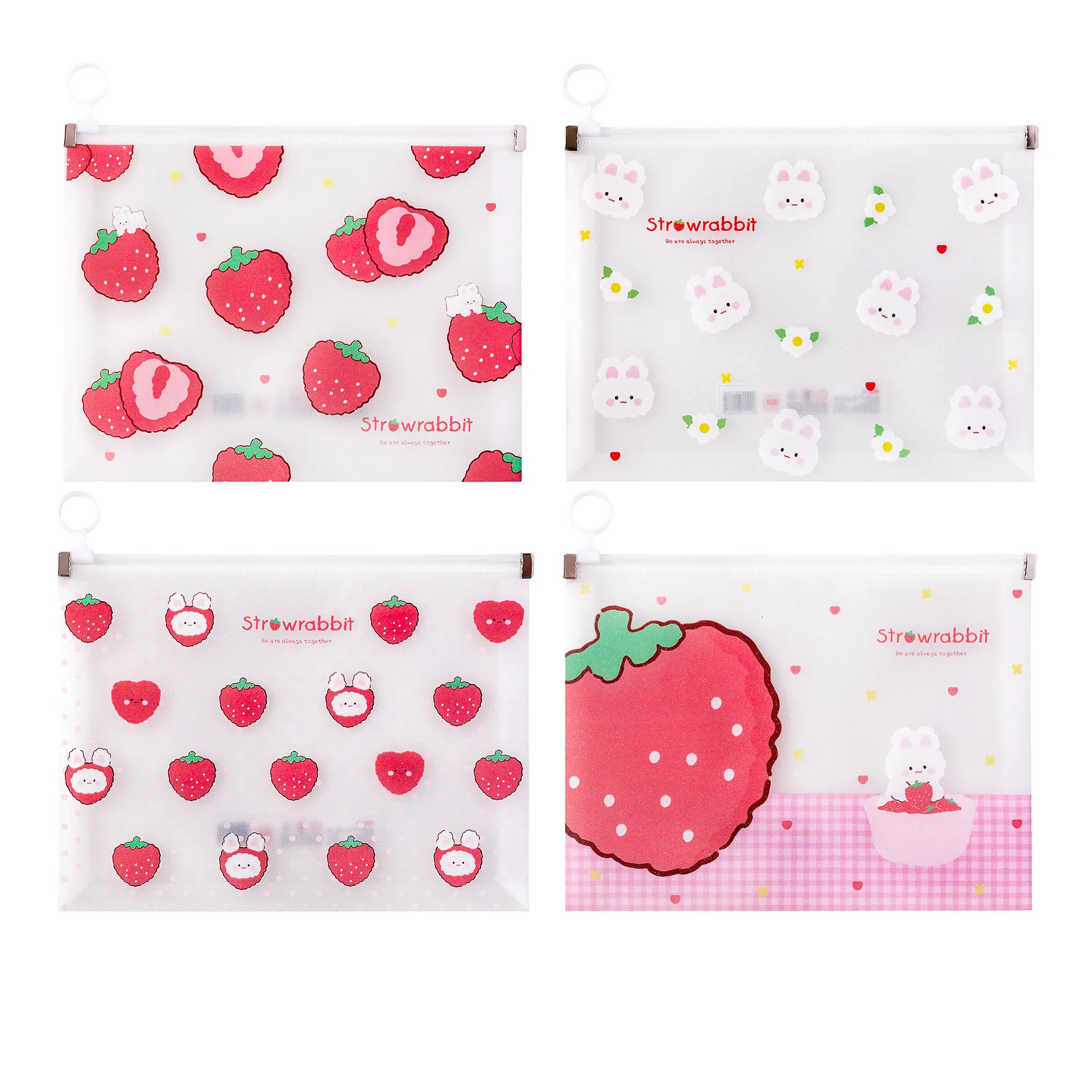 Sharkbang-carpeta de archivos A4 de fresa y conejo, gran capacidad, bolsillo para documentos, soporte para almacenamiento organizador, bolsa de papelería escolar