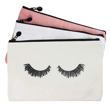 

Eyelash Makeup Bag Canvas Makeup Bag Travel Makeup Bag with Zipper Eyelash Makeup Bag, Suitable for Ladies and Girls 3Pc