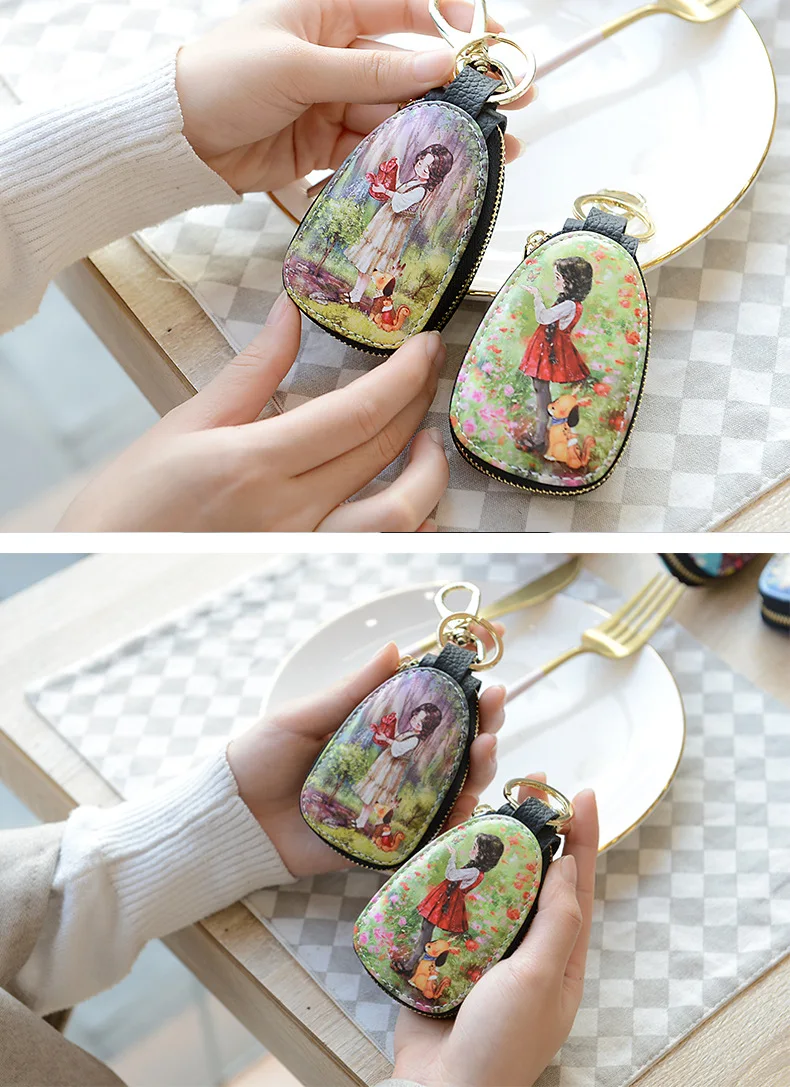 General car key case cartoon pattern protection cover men and women key case Porta Chaves Purse Porta Chave Funda Llave