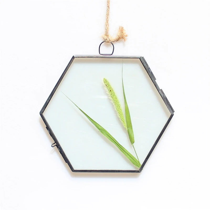 

Antique Hexagon Metal&Glass Hanging Floating Picture Photo Frame Decor Ornament