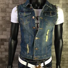Стиль, корейский стиль, приталенный, тренд, Мужская одежда, джинсовый жилет большого размера, Мужская одежда, жилет с дырками, джинсовый жилет