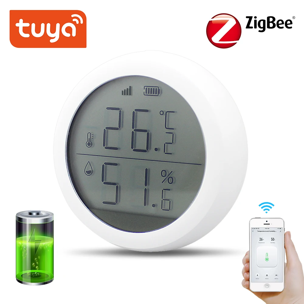 Sensor de Temperatura e Umidade com Tela Lcd com Bateria Tuya Zigbee Automação Residencial Cena Alarme Segurança Sensor