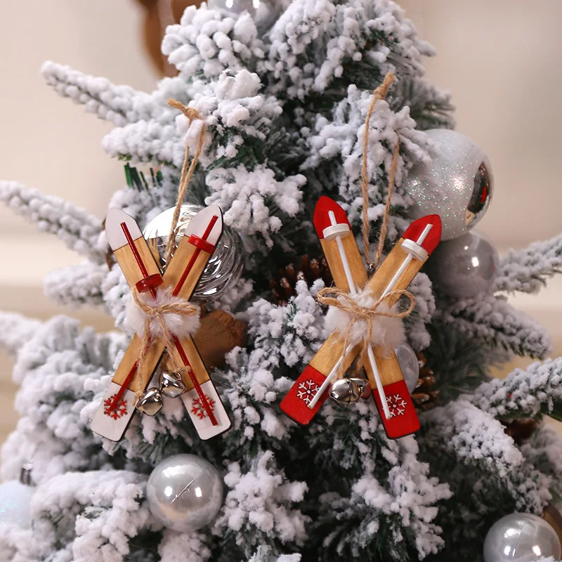 

2020 Xmas New Year Party Decoration Mini Sleigh with Bell Pendants Wooden Crafts Christmas tree Hanging Ornaments for Home BW019