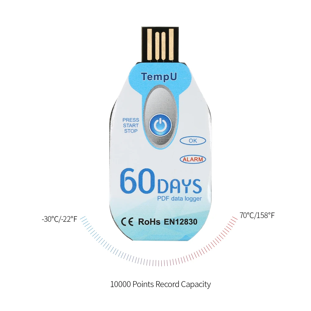 USB 2,0 PDF одноразовый регистратор данных температуры 60 дней холодной цепи термометр рекордер для биологической/медицинской химической промышленности