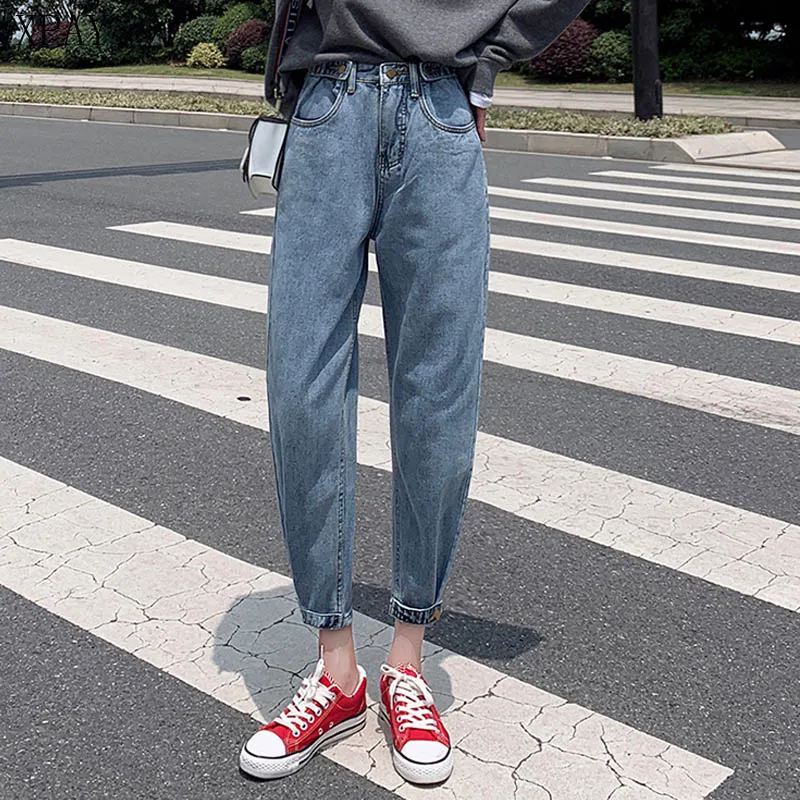 

Plus Size Denim Pants High Waist For Women 2020 Summer Spring Korean Straight Female Loose Trousers Vintage Casual Daddy Pants