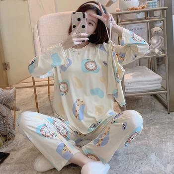 

Women Pajamas Set Spring Autumn New Thin Cartoon Printed Long Sleeve Cute Sleepwear Casual Homewear Female Pyjamas 2020