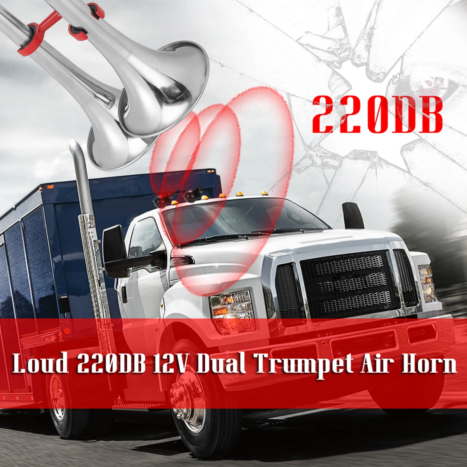 

220dB Electric Double Horn Trumpet 12V/24V Universal Low and High Tone Stainless Steel Dual Trumpet for Boat Yacht Truck Crane