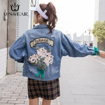

2020 Spring New Embroidered Loose Wild Denim Jacket Elegant Vintage Jackets Outwear Coats and Jackets Women Coats