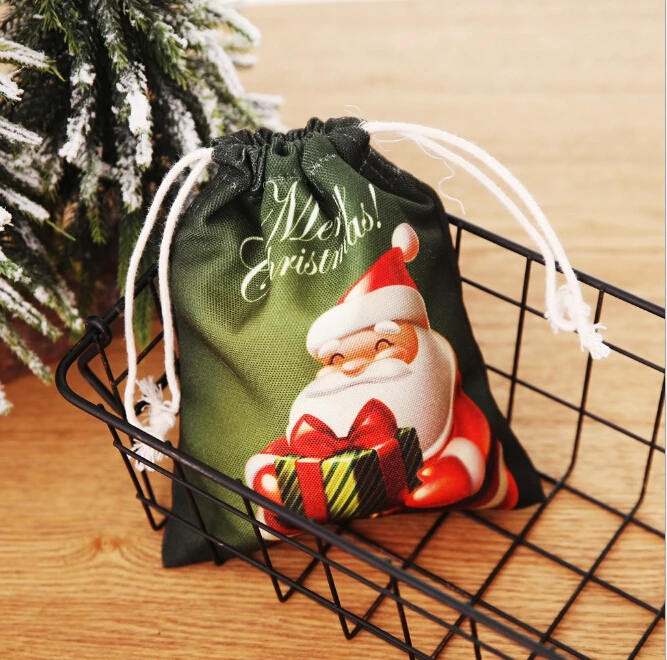 1 шт., милая Рождественская Подарочная Упаковка конфет, конфетный холщовый мешок Санта, сумки на шнурке, рождественские украшения, новогодние конфетные сумки - Цвет: D