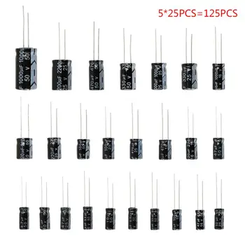 

125pcs 1uF-2200uF 25V/50V 25Valuesx5Pcs Electrolytic Capacitors Assortment Kit Assorted Set Whosale & Dropship
