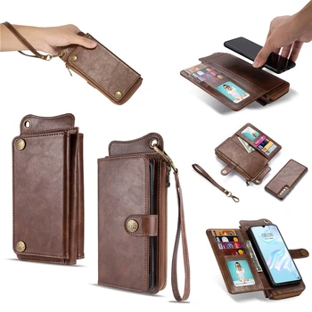 

Luxury Leather Zipper Wallet Handbag Case for Huawei P30 Mate 20 Pro Multi-Functional Detachab Flip Card Slot Magnetic Cover