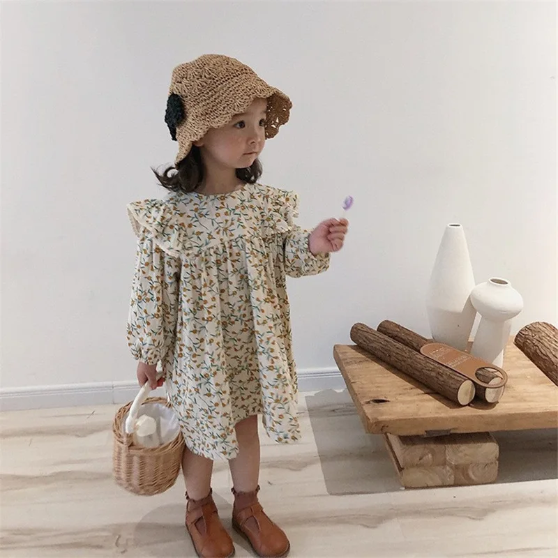 Primavera Autunno Abiti Pastorale Bambino Abito A Maniche Lunghe In Cotone E Lino Floreale Bambola Temperamento Per Bambini Abito Da Principessa Per R
