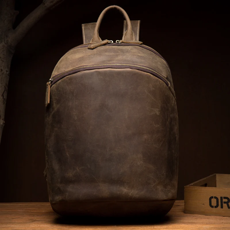 Мужской рюкзак Crazy Horse из воловьей кожи, винтажный рюкзак из натуральной кожи для путешествий, повседневные школьные сумки для книг, Брендовые мужские сумки для ноутбука, рюкзак - Цвет: Dark brown