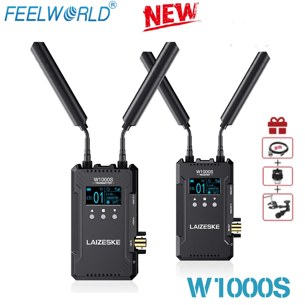 FEELWORLD W1000S 무선 비디오 전송 시스템 1080P HD 1000FT 듀얼 HDMI + SDI 입력 및 출력 (전이중 인터콤 포함)