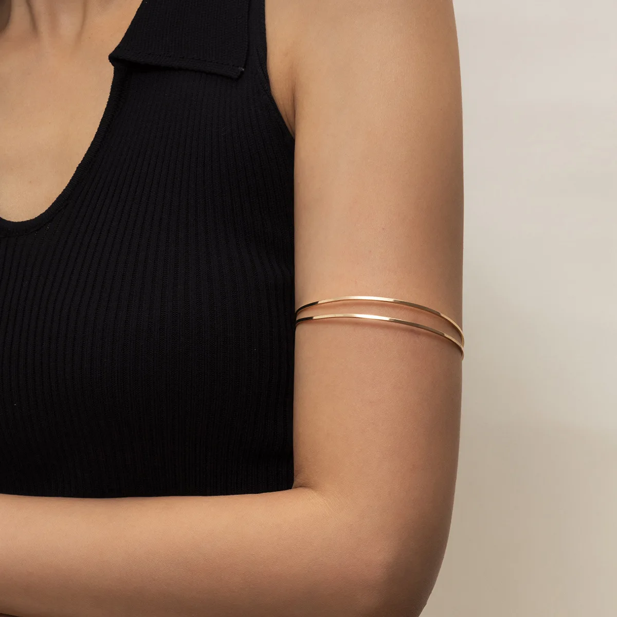 Double C-shaped Arm Bracelet Bangles Alloy Silver Gold Cuff Egypt Bar Curve Geo Open Upper Female |