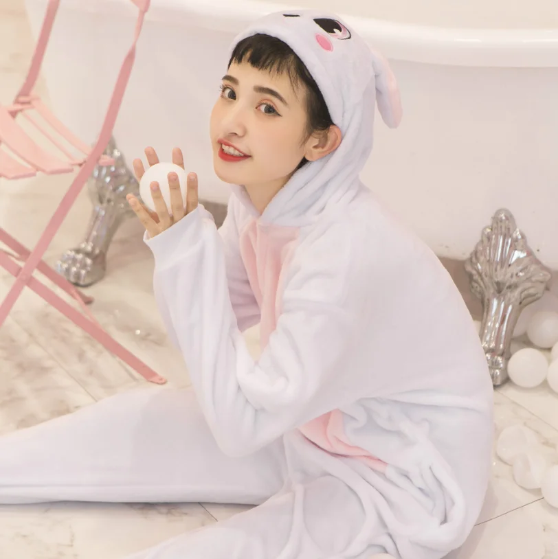 Pink Rabbit Tigger Единорог Onesie взрослых подростков женщин Пижама забавная фланелевая теплая мягкая одежда для сна комбинезон цельный - Цвет: Pink Rabbit