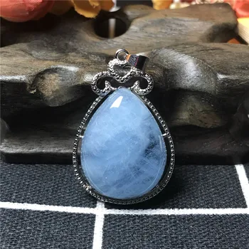 

Genuine Aquamarine Pendant For Women Men Water Drop Clear Blue Stone Beads 925 Silver 36x23x9mm Necklace Pendant Jewelry AAAAA