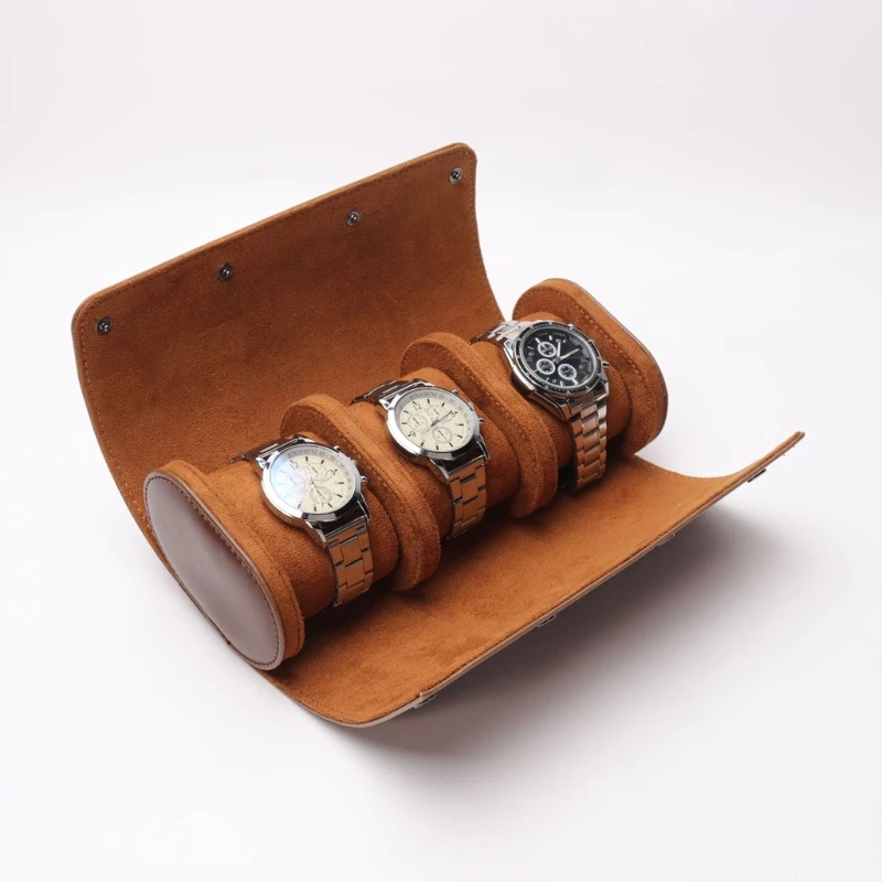 3 Slots Watch Roll Travel Case Chic Portable Vintage Leather Display
